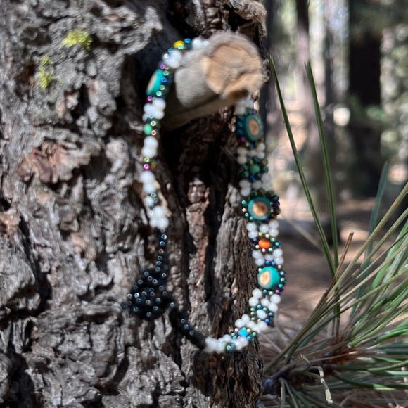 ❄️ 3 for $15 SALE ❄️ Hand beaded Bracelet Floral Sunshine Vintage Teal Orange - Picture 4 of 5